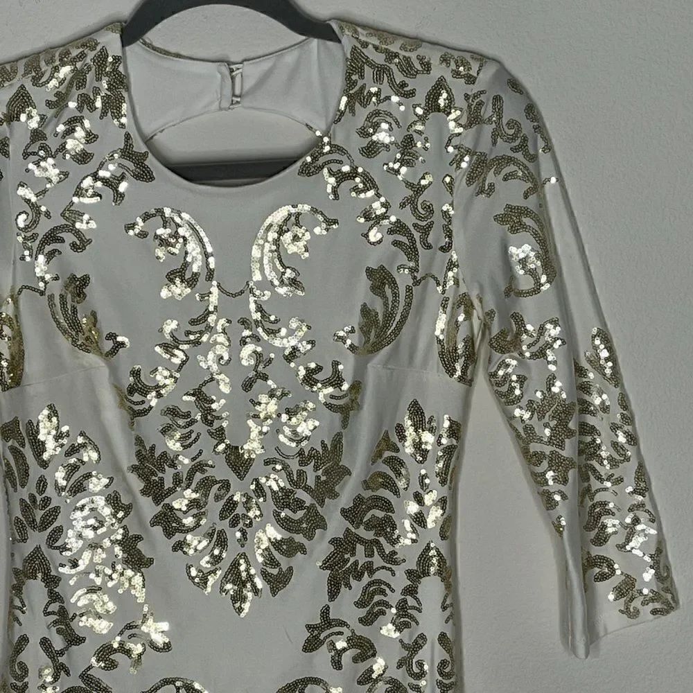 B Darlin Bodycon Dress with Sequins Gold Ivory - Picture 4 of 16